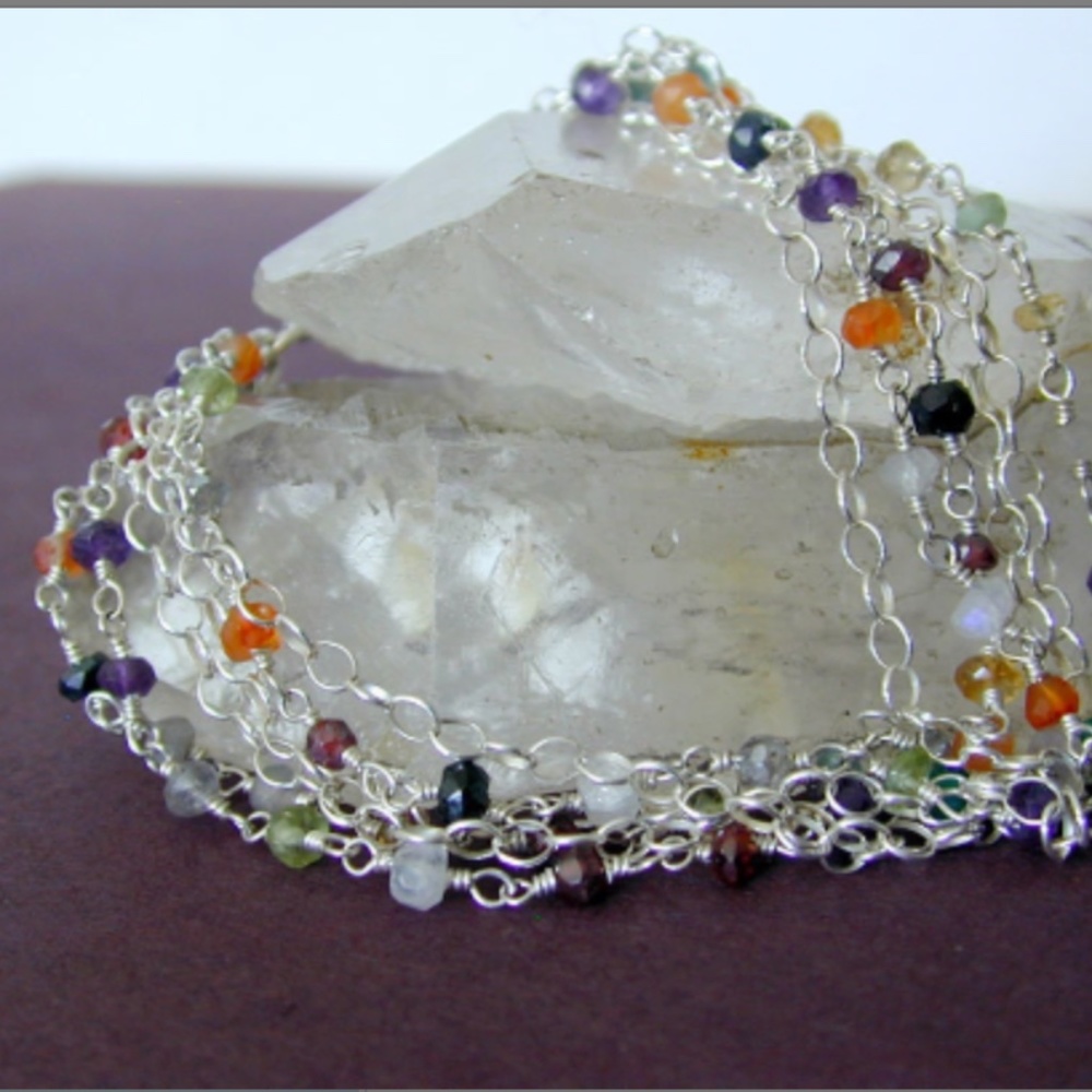 Multi-Colored Citrine Faceted Vermeil Chain Sterling Silver Chain Bracelet